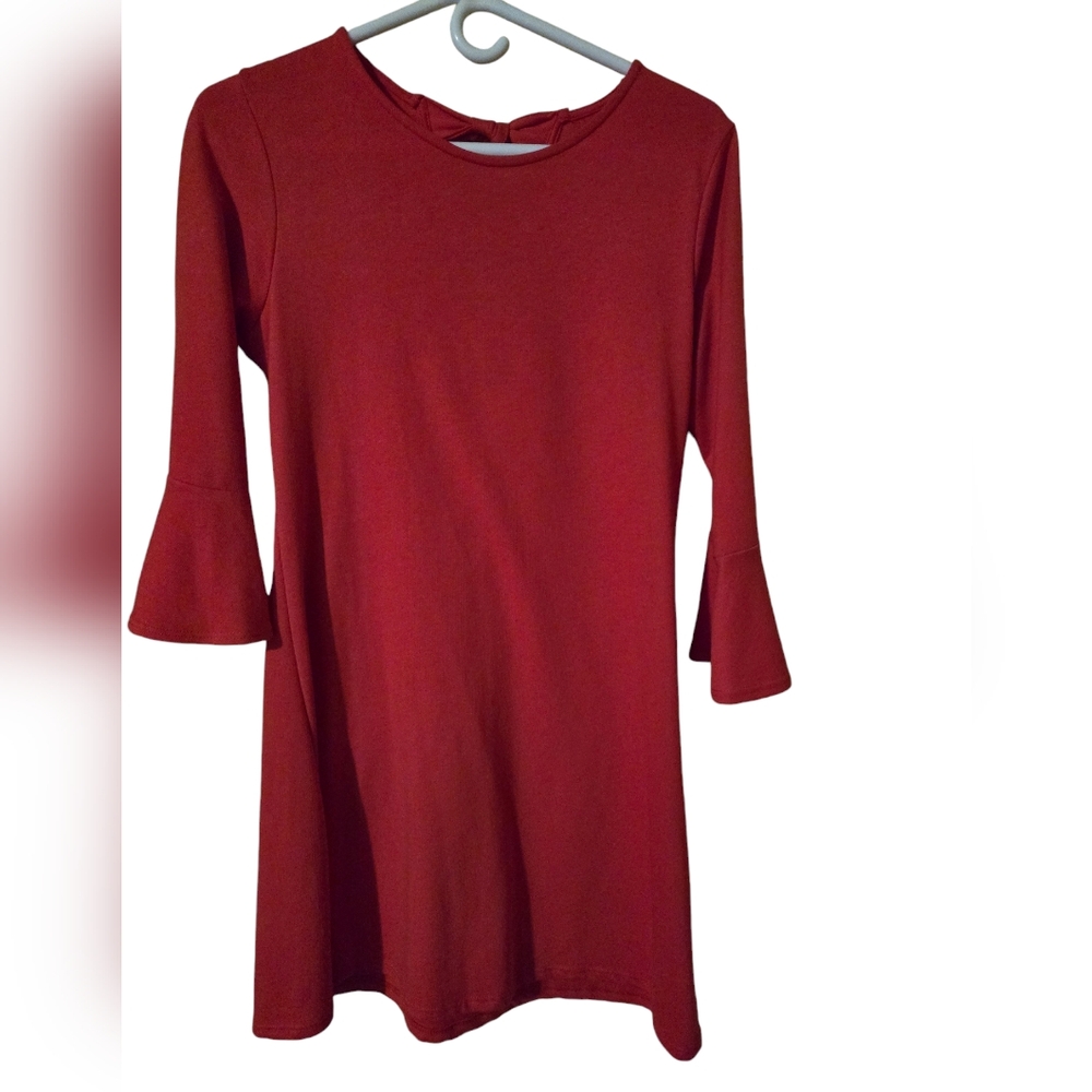 🛍Francesca's alya red party dress 3/4 sleeves, midi, crew neck, XS, EUC